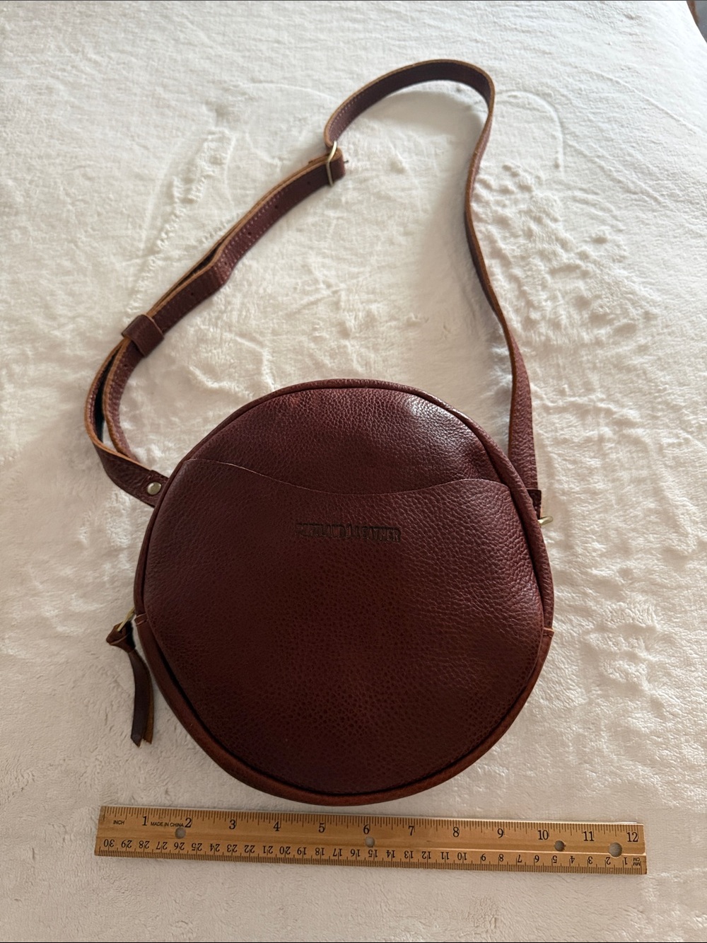 Portland Leather Round Crossbody Bag in Dark Brown - Never Used